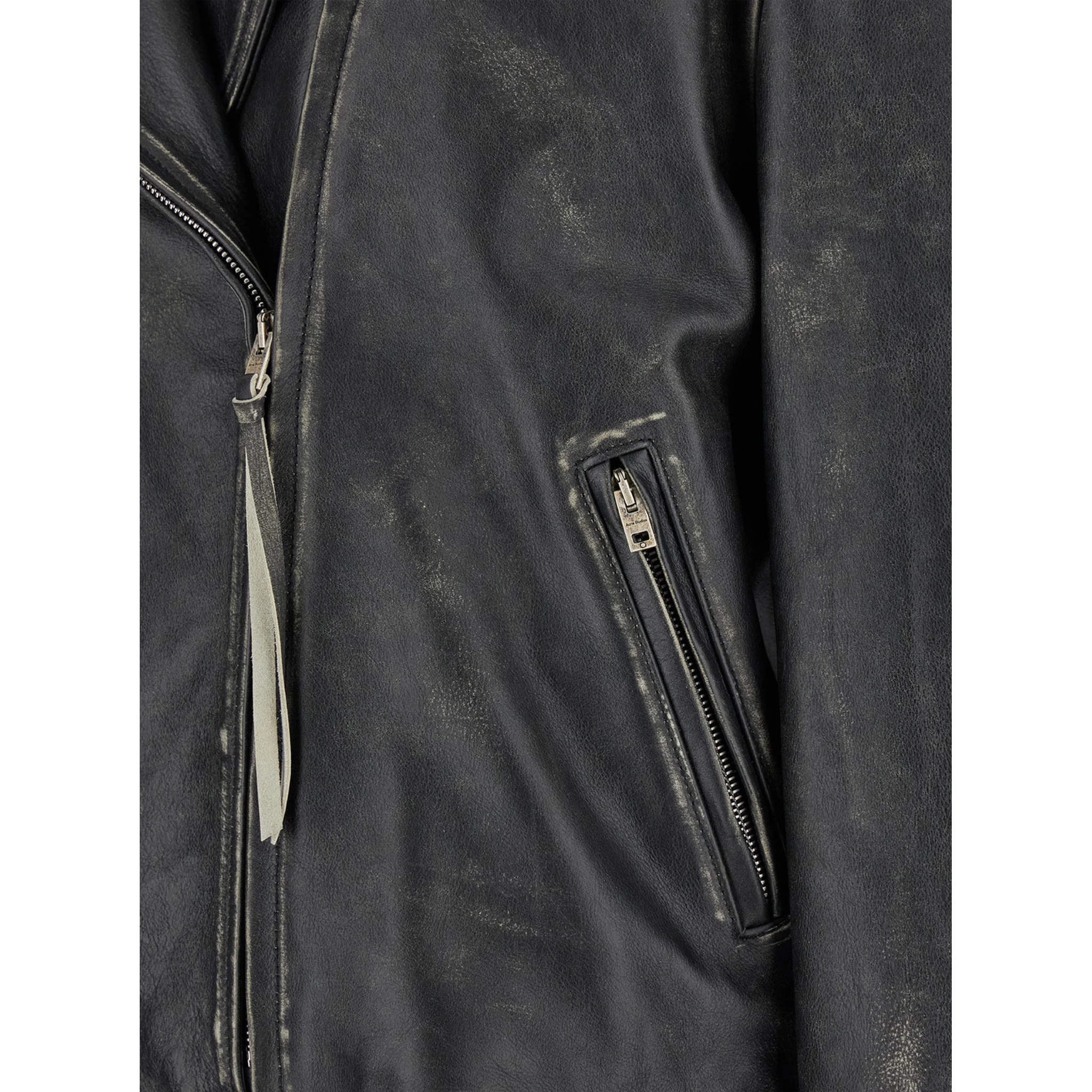 Black Biker Jacket in Vintage Looking Leather Woman