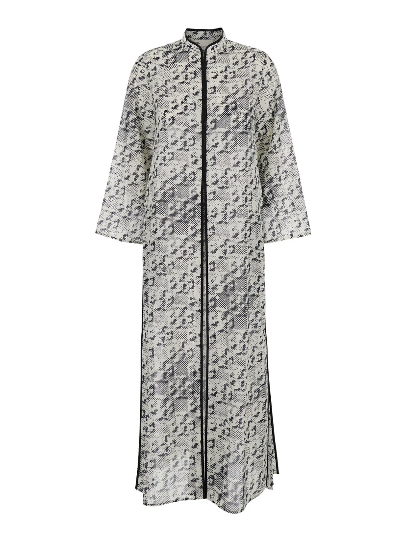 Grey Kaftan with Contrasting Trims and Eyelet Closure on the Front in Silk and Cotton Blend Woman