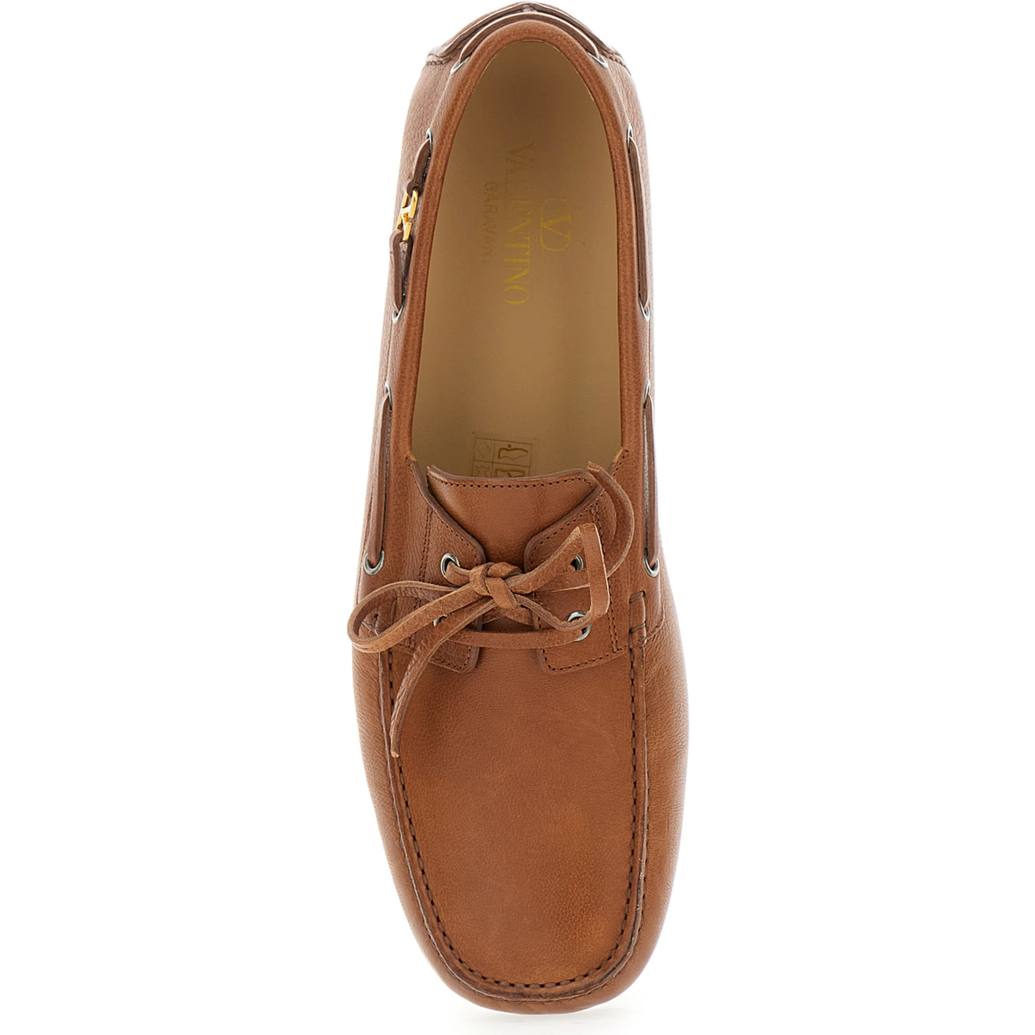 Fastaway Brown Loafers with VLogo Plaque and Decorative Laces with Logo in Leather Man