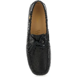 Fastaway Black Loafers with VLogo Plaque and Decorative Laces with Logo in Leather Man