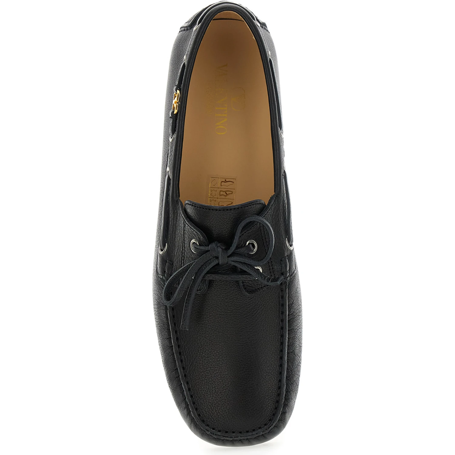 Fastaway Black Loafers with VLogo Plaque and Decorative Laces with Logo in Leather Man
