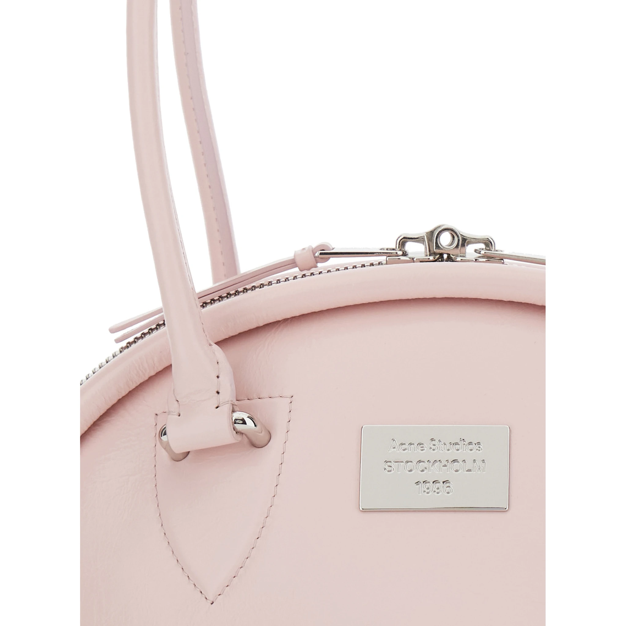 Pink Handbag with Two Top Handles and Logo Plaque on the Front in Leather Woman