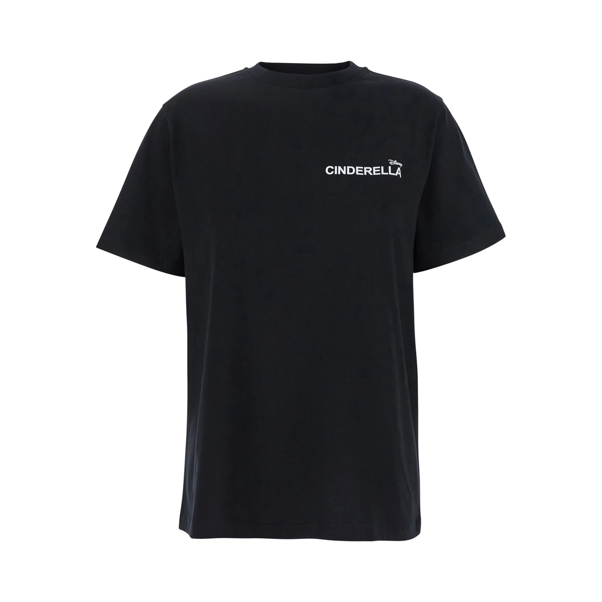Cinderella Black T-Shirt with Logo Printed on the Front and Print on the Back in Cotton Woman