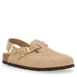 Mule Tokio con Fibbia sul Fronte e sul Retro in Pelle Beige Donna