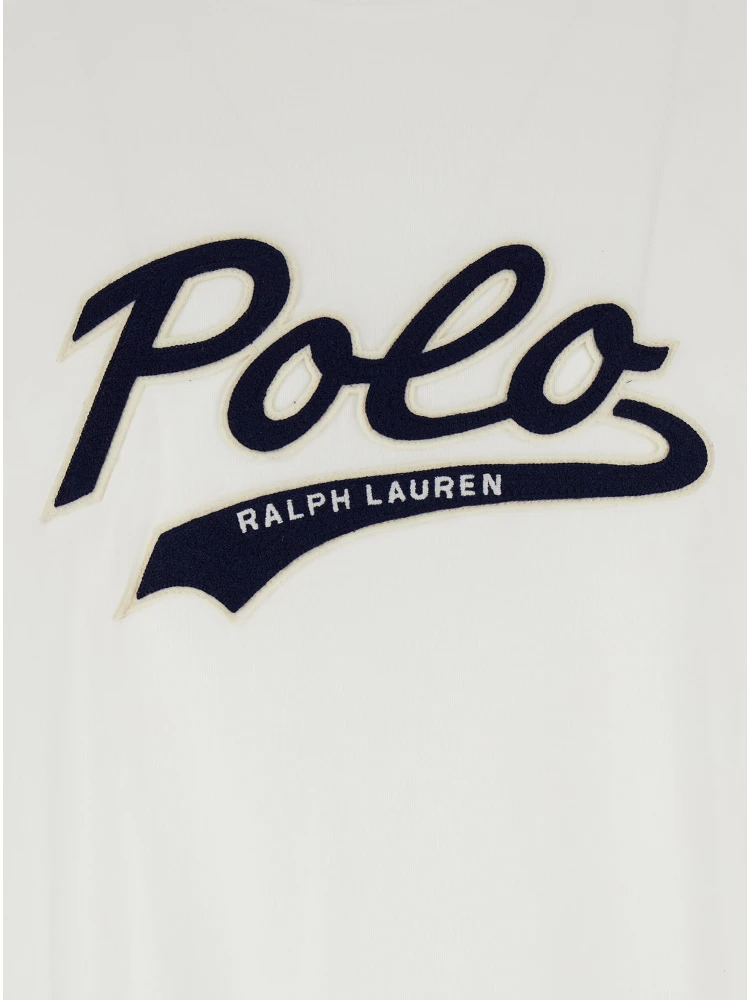 White Crewneck T-Shirt with Contrasting Logo Print on the Front in Cotton Man alternative