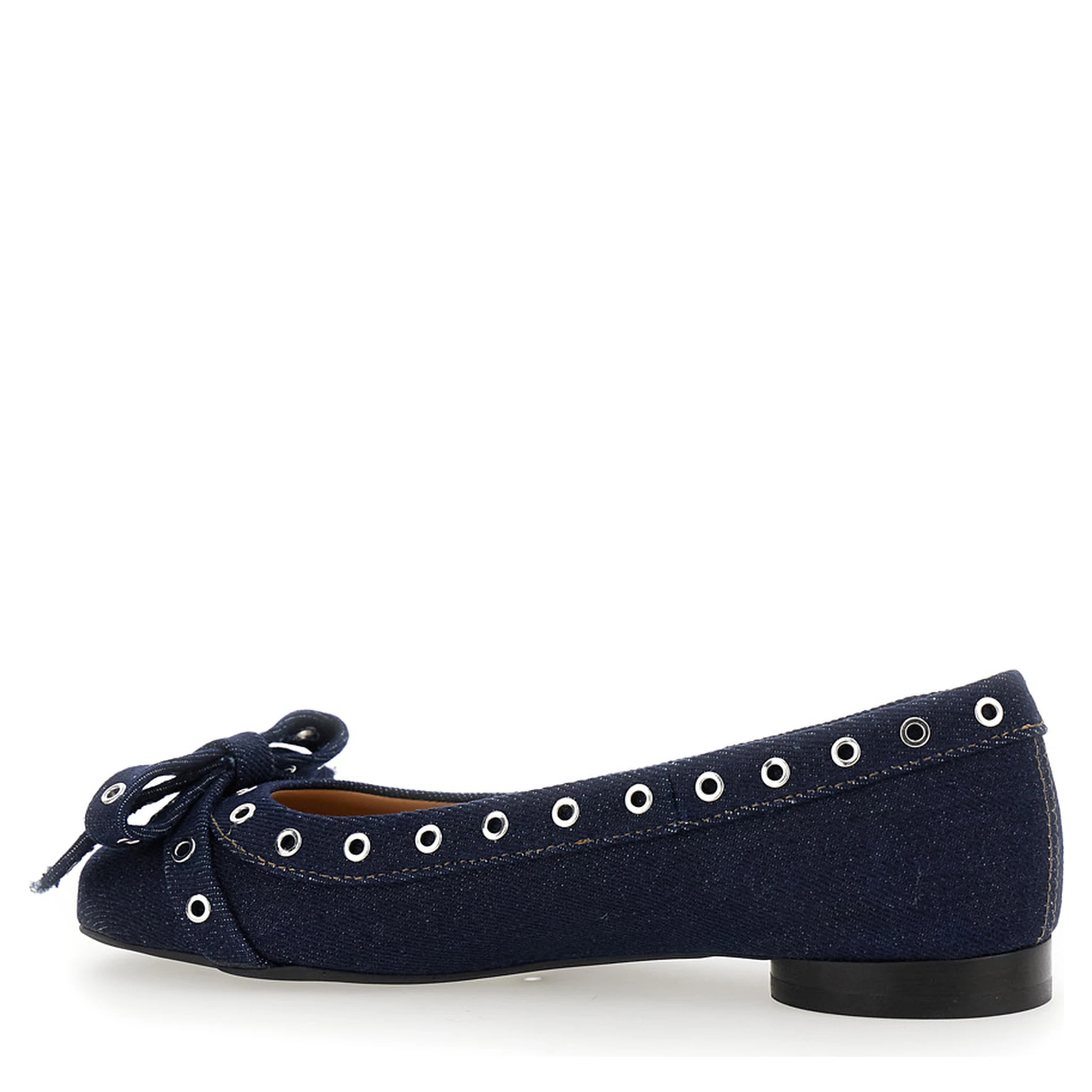 Blue Ballet Flats with Eyelet Details in Cotton Woman