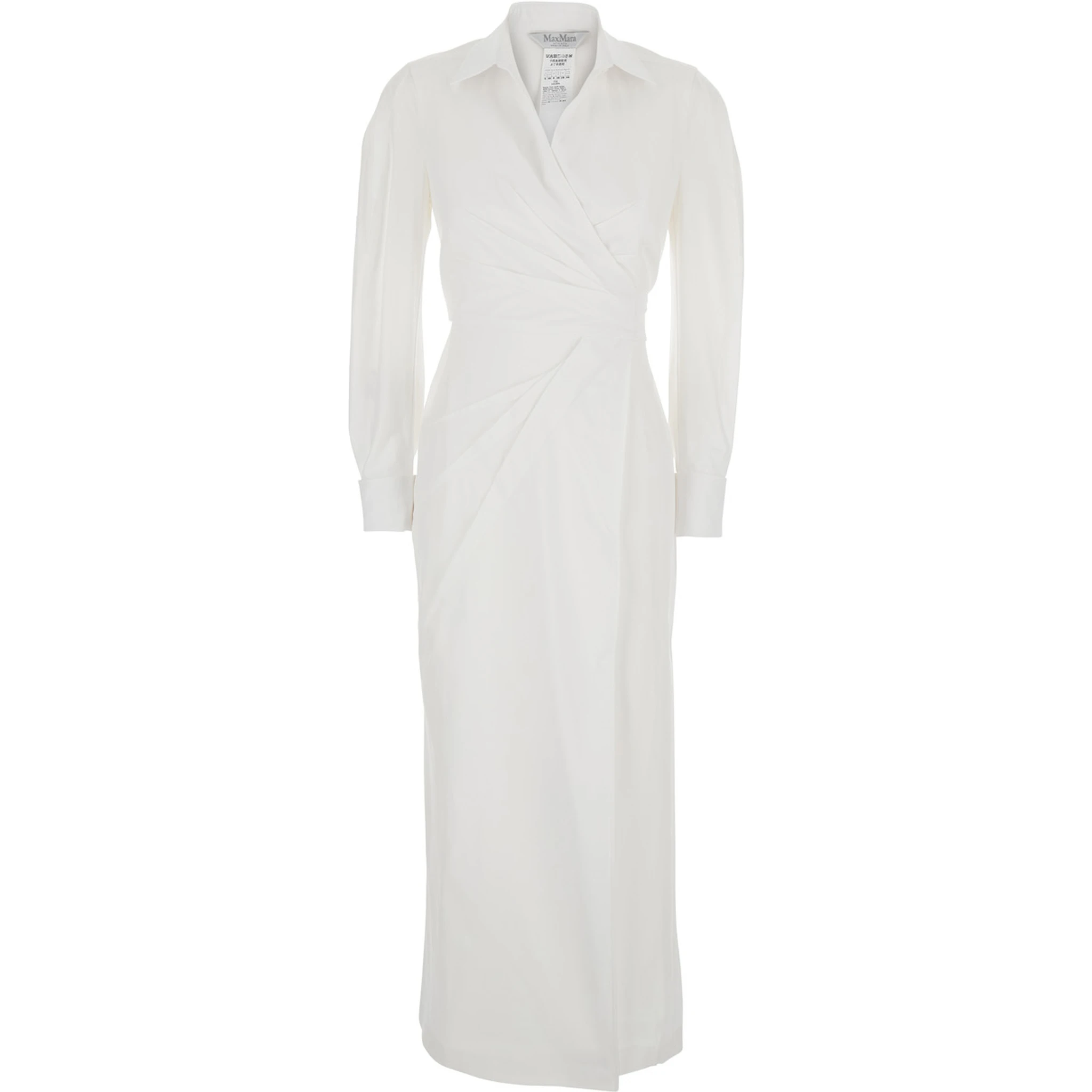 Balzac White Long Dress with Asymmetrical Pence Sewn at the Waist in Cotton Twill Woman