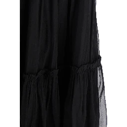 Black Semi-transparent Skirt with All-Over Ruche in Silk Woman