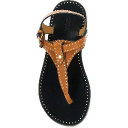 Jooni Brown Sandals with Buckle Closure and Metal Studs in Leather Woman