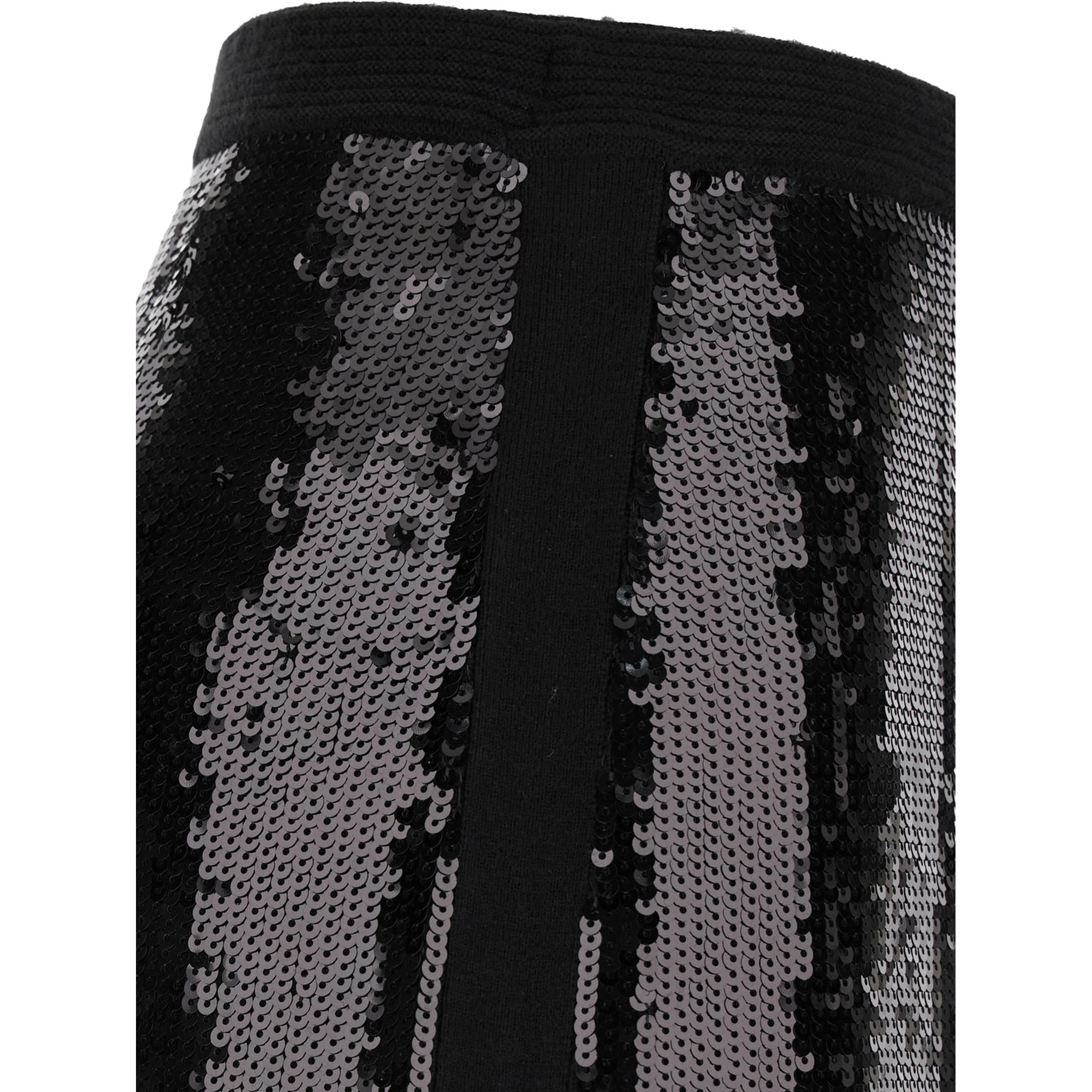 Black Midi Skirt With Sequins All-Over in Technical Fabric Woman