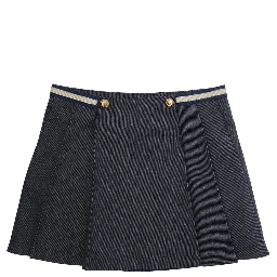 Blue Skirt with Logo Patch and Logoed Buttons in Cotton Girl