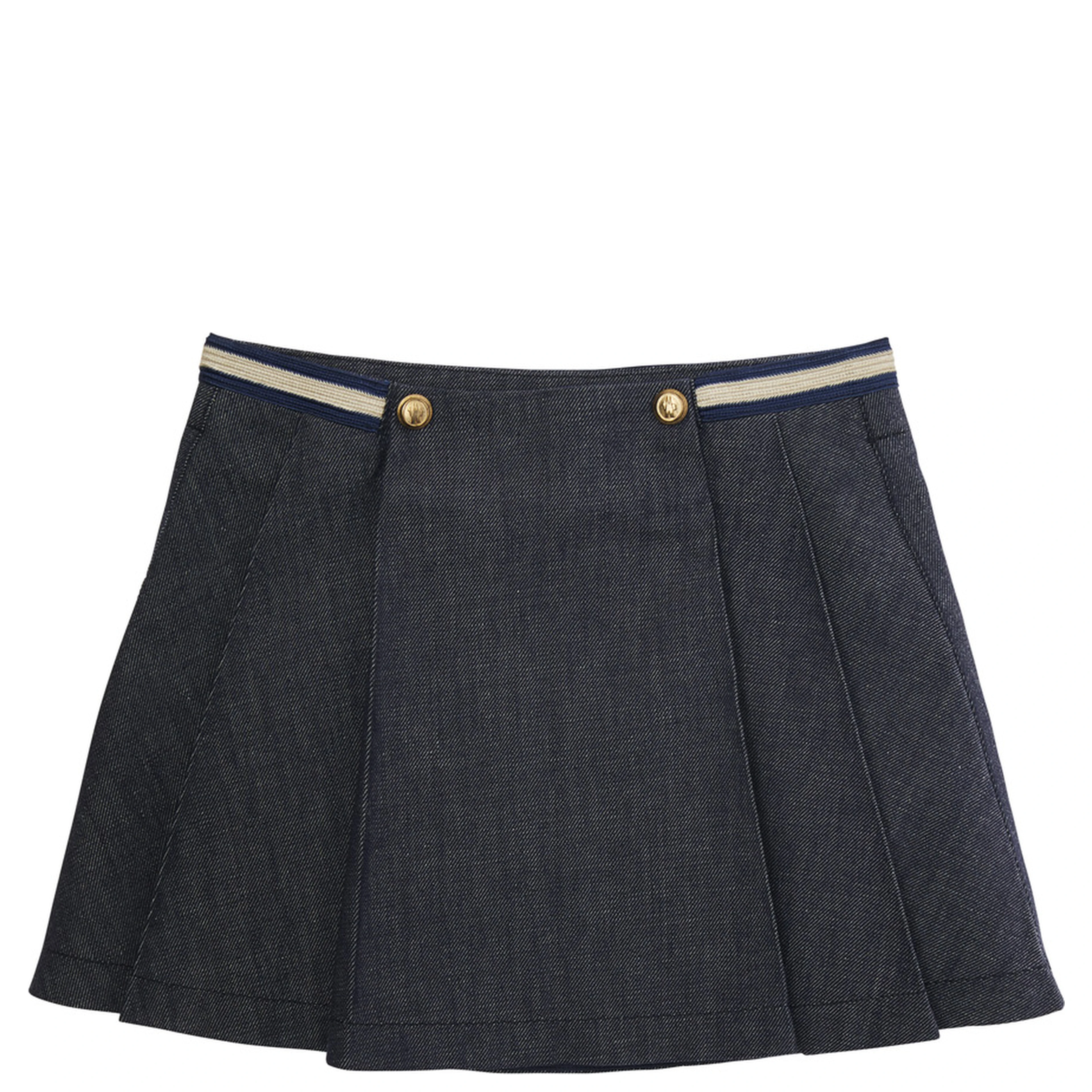 Blue Skirt with Logo Patch and Logoed Buttons in Cotton Girl