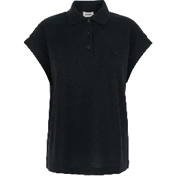 Black Sleeveless Polo Shirt with Classic Collar and Cassandre Embroidery on the Front in Cotton Woman
