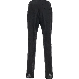 Black Pants with Belt Loops amd All-Over FF Embroidery in Linen Man