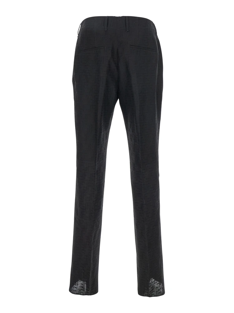 Black Pants with Belt Loops amd All-Over FF Embroidery in Linen Man alternative
