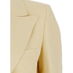 Savannah Beige Double-Breasted Jacket with Peak Revers in Linen and SIlk Blend Woman