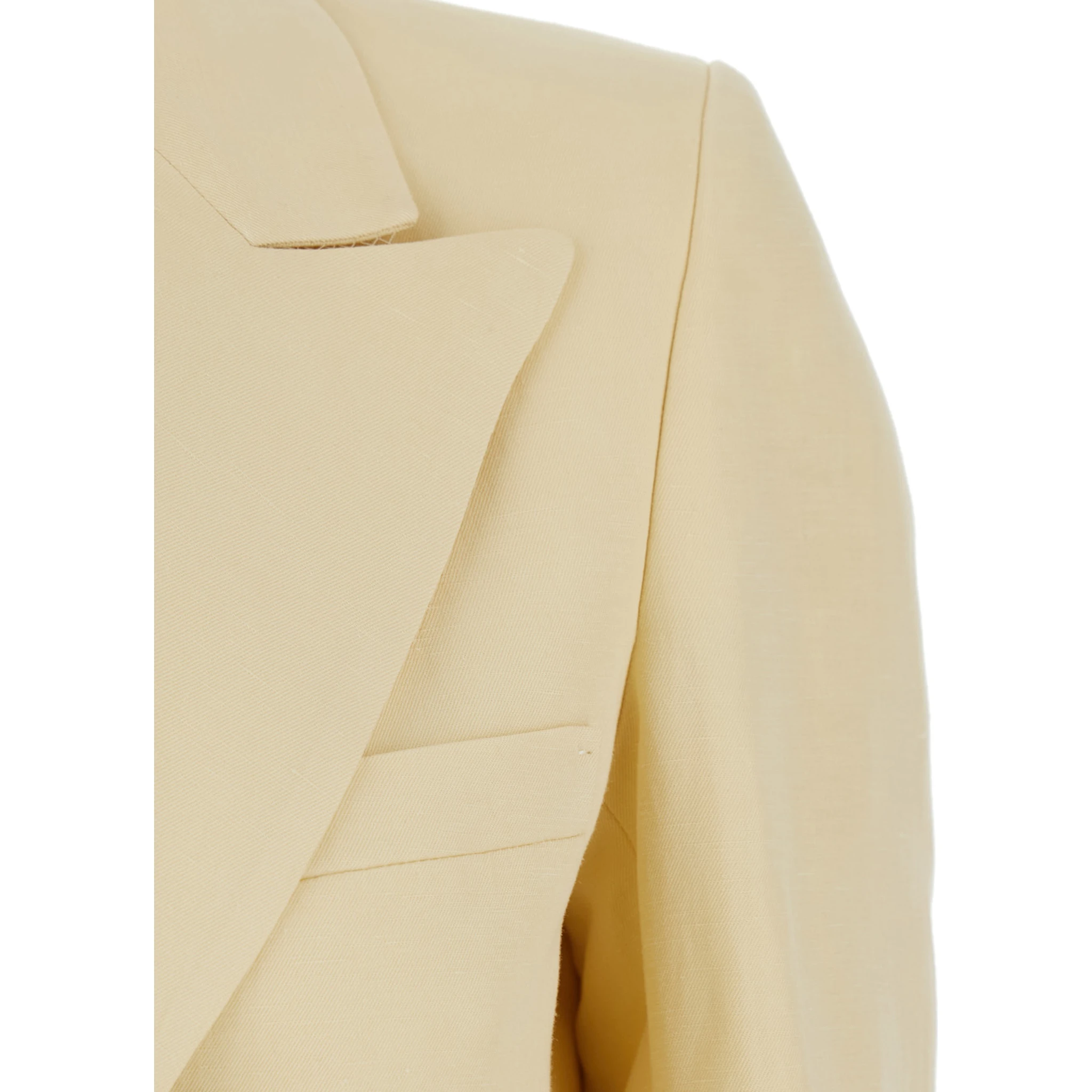 Savannah Beige Double-Breasted Jacket with Peak Revers in Linen and SIlk Blend Woman