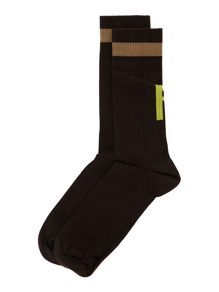 Brown Socks with FF Logo Embroidery in Cotton Blend Man alternative