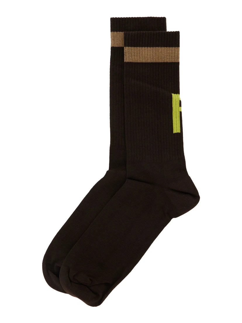 Brown Socks with FF Logo Embroidery in Cotton Blend Man