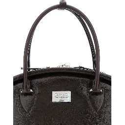 Black Handbag with Two Top Handles and Logo Plaque on the Front in Leather Woman