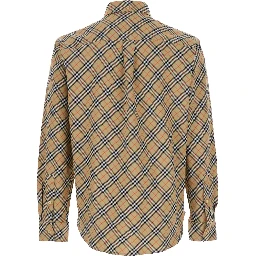 Beige Shirt with All-Over Vintage Check Motif in Cotton Man