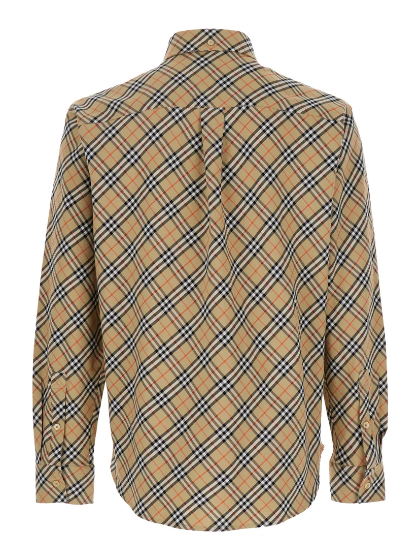 Beige Shirt with All-Over Vintage Check Motif in Cotton Man