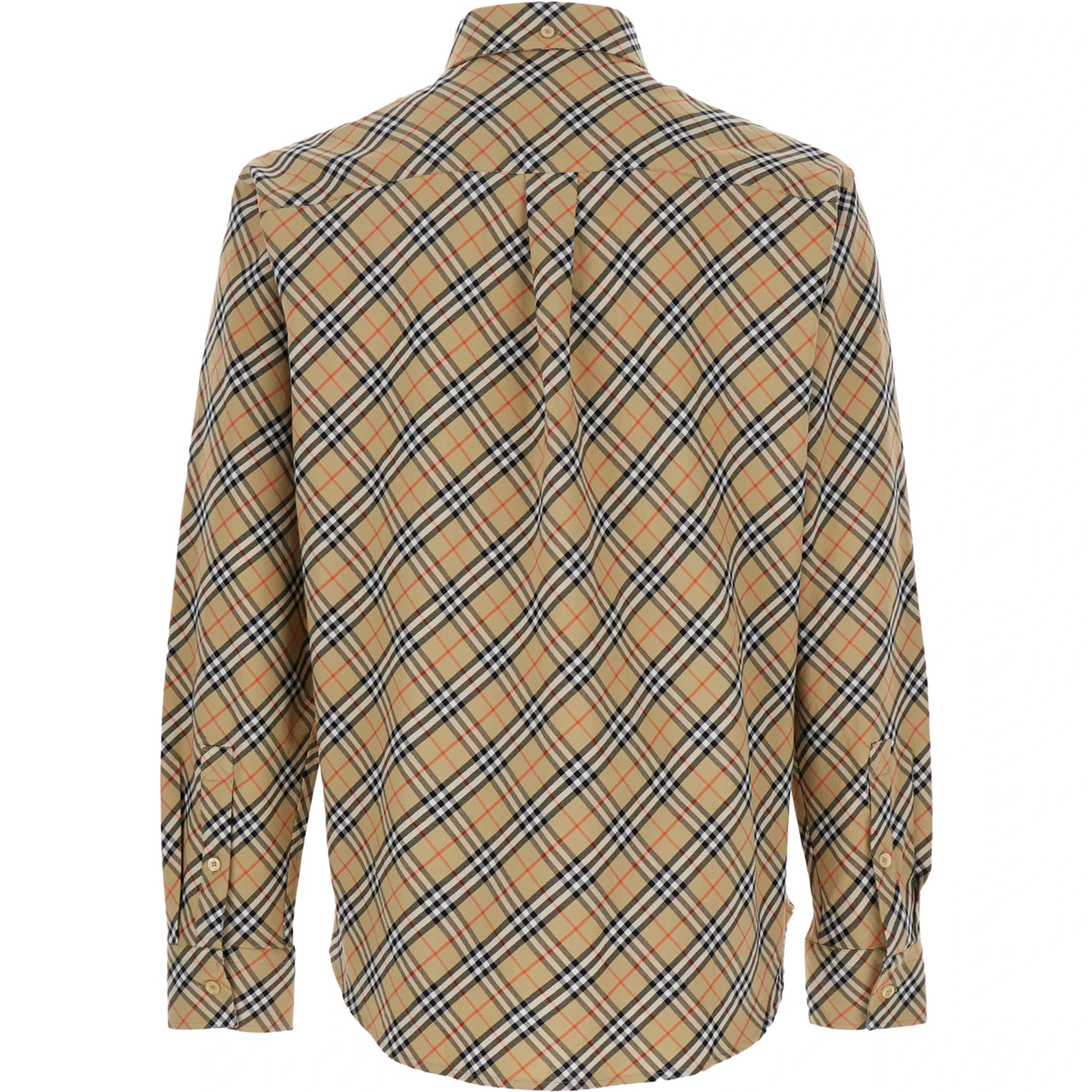 Beige Shirt with All-Over Vintage Check Motif in Cotton Man