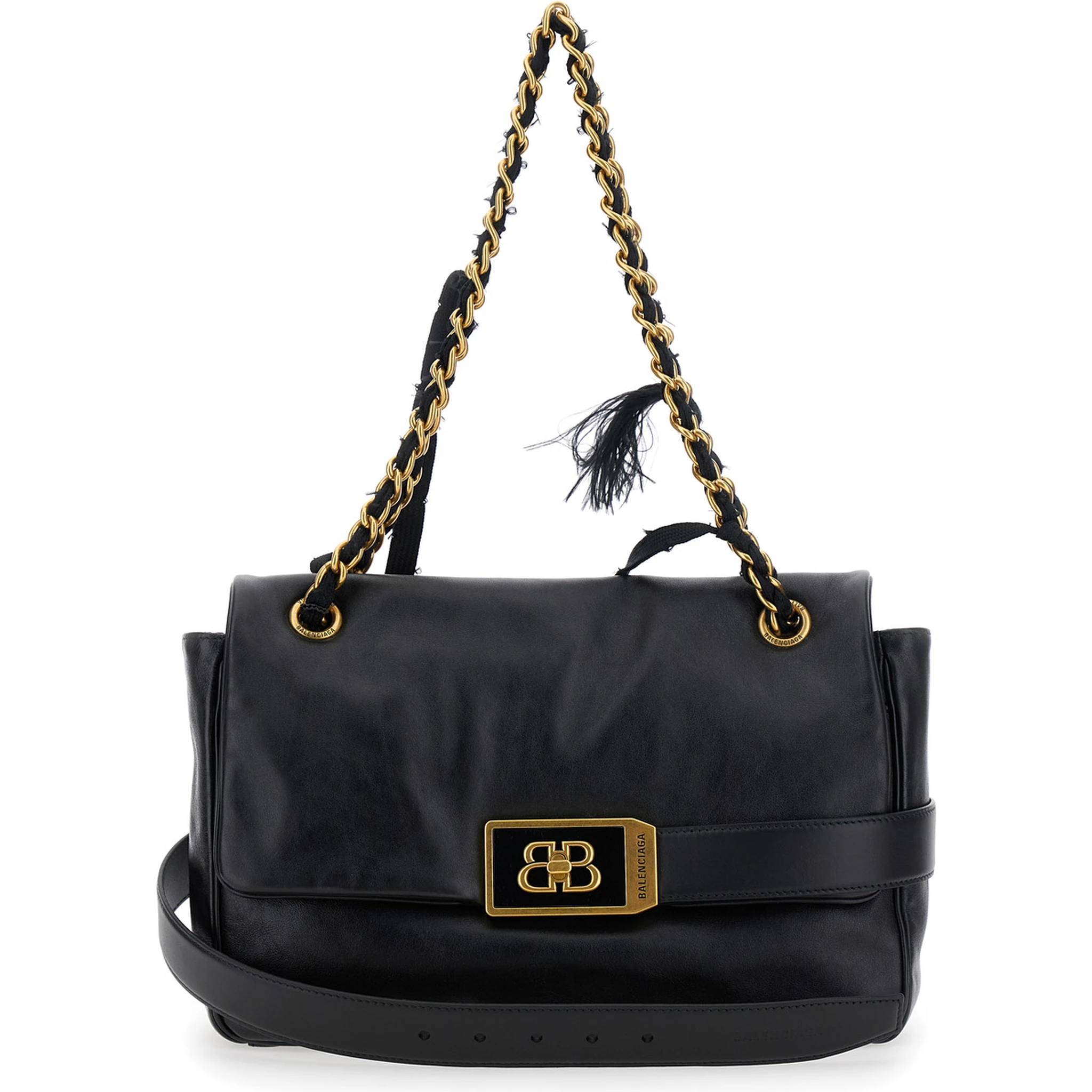 Modu Flap Black Crossbody Bag with Logo Plaque on the Front in Leather Woman