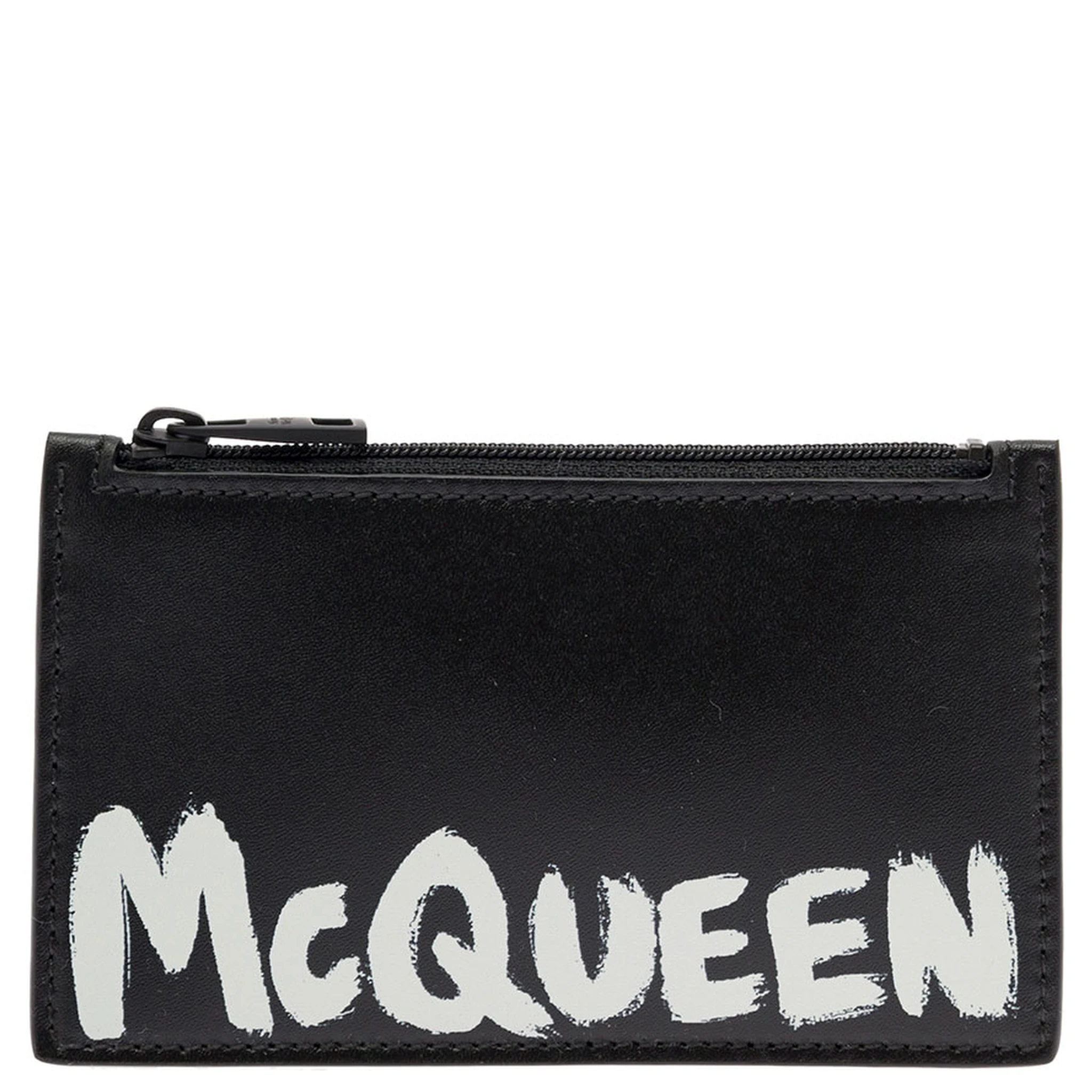 Black Card-Holder with Contrasting Graffiti Logo in Smooth Leather Man