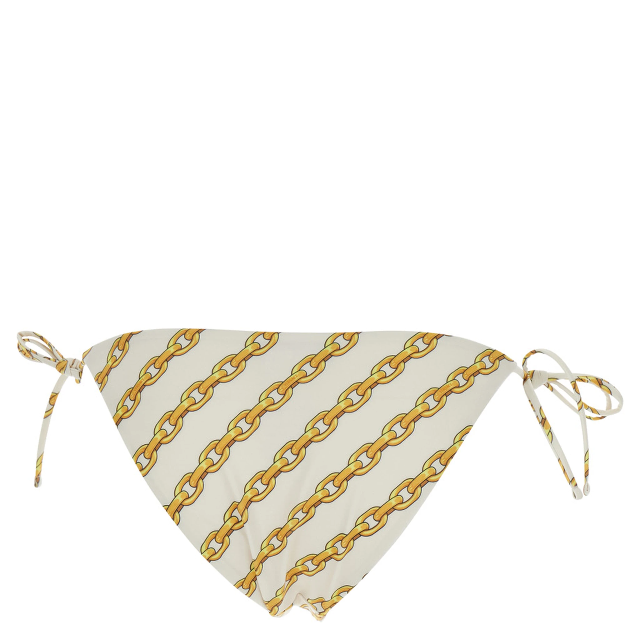 White Bikini Bottom with Adjustable Tie Closure and All-Over Chain Print in Tech Fabric Stretch Woman
