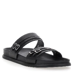 Effie Black Sandals with Two Buckle Closure in Leather Woman