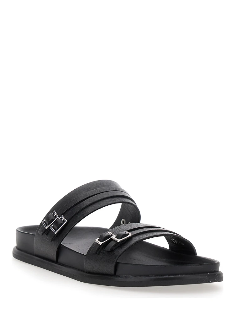 Effie Black Sandals with Two Buckle Closure in Leather Woman alternative
