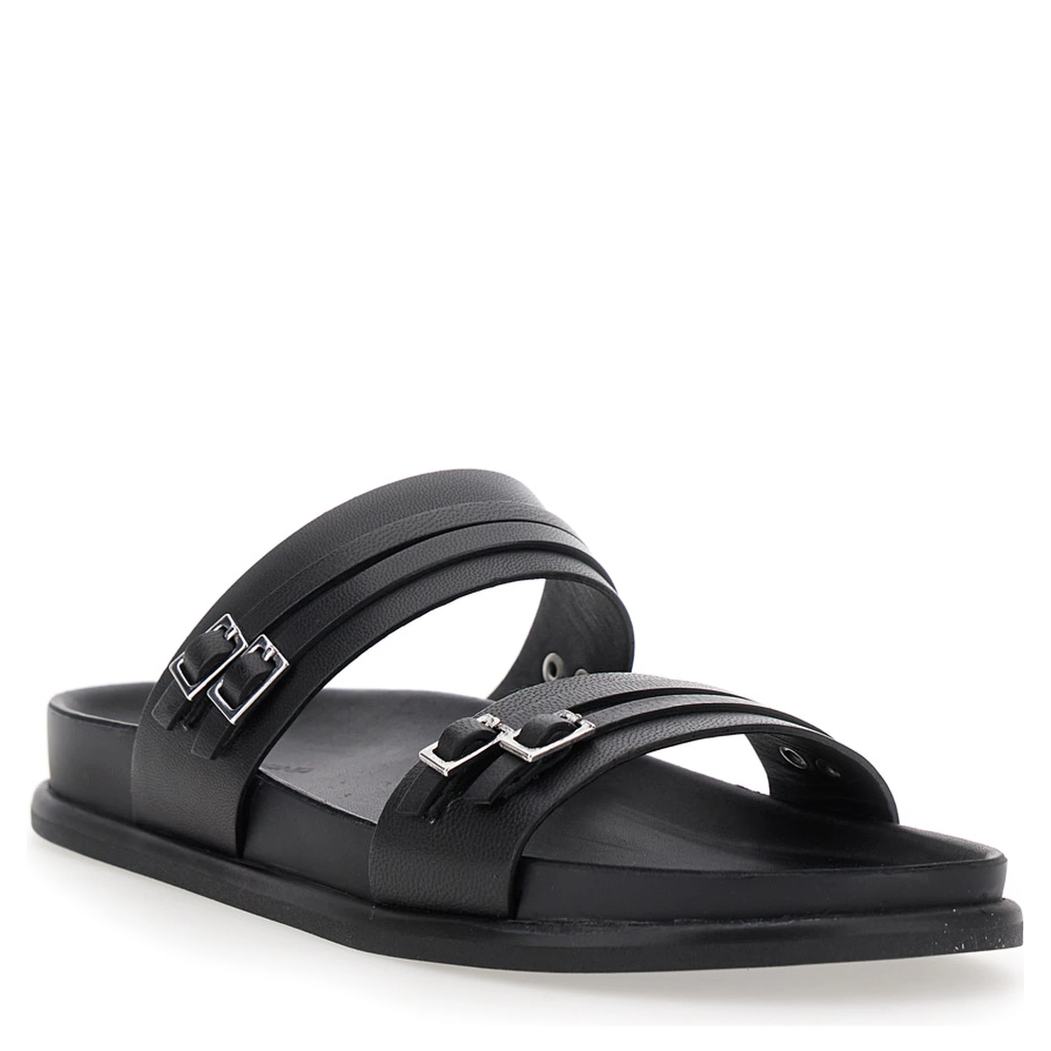 Effie Black Sandals with Two Buckle Closure in Leather Woman