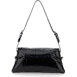 Ptit Voyou Black Shoulder Bag with Logo Lettering on the Front and Adjustable Shoulder Strap in Leather Woman