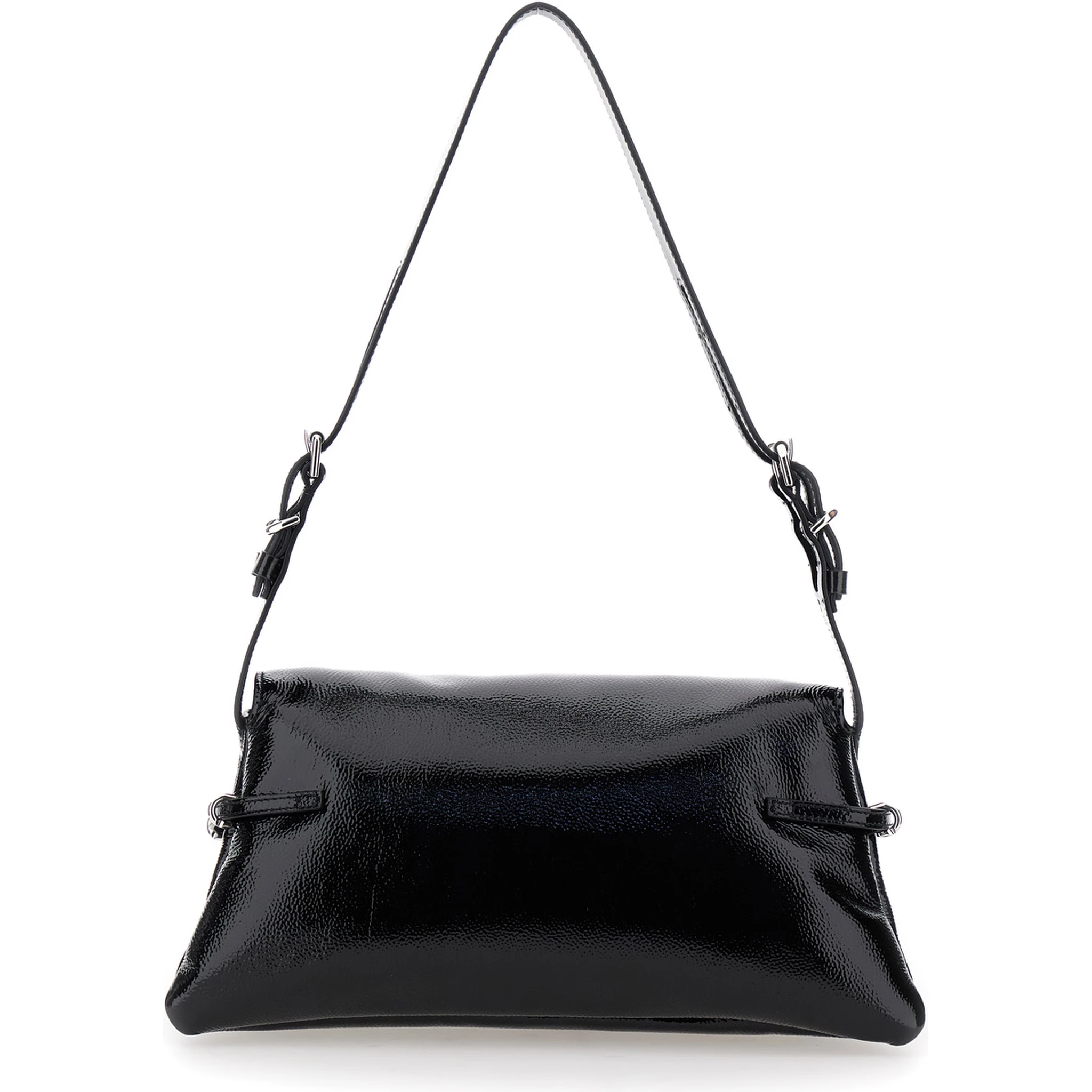 Ptit Voyou Black Shoulder Bag with Logo Lettering on the Front and Adjustable Shoulder Strap in Leather Woman