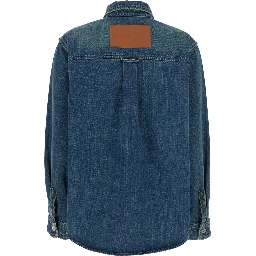 Blue Shirt with Classic Collar and Logo Patch on the Rear in Denim Woman