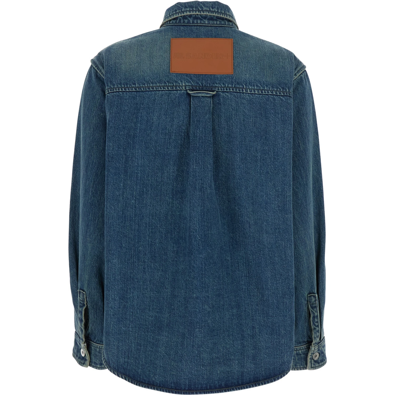 Blue Shirt with Classic Collar and Logo Patch on the Rear in Denim Woman