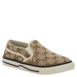 Beige Loafers with All-Over GG Motif in Fabric Boy