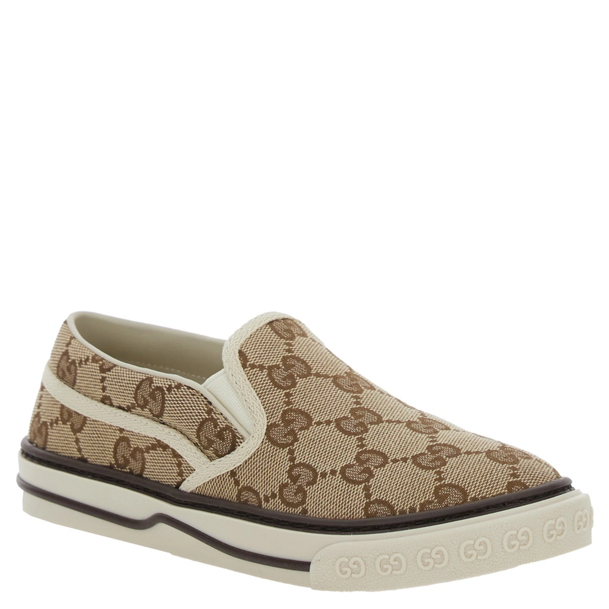 Beige Loafers with All-Over GG Motif in Fabric Boy