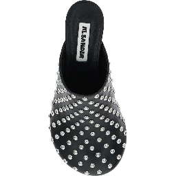 Black Mules with Low Heel and All-Over Stud Embellishments in Leather Woman