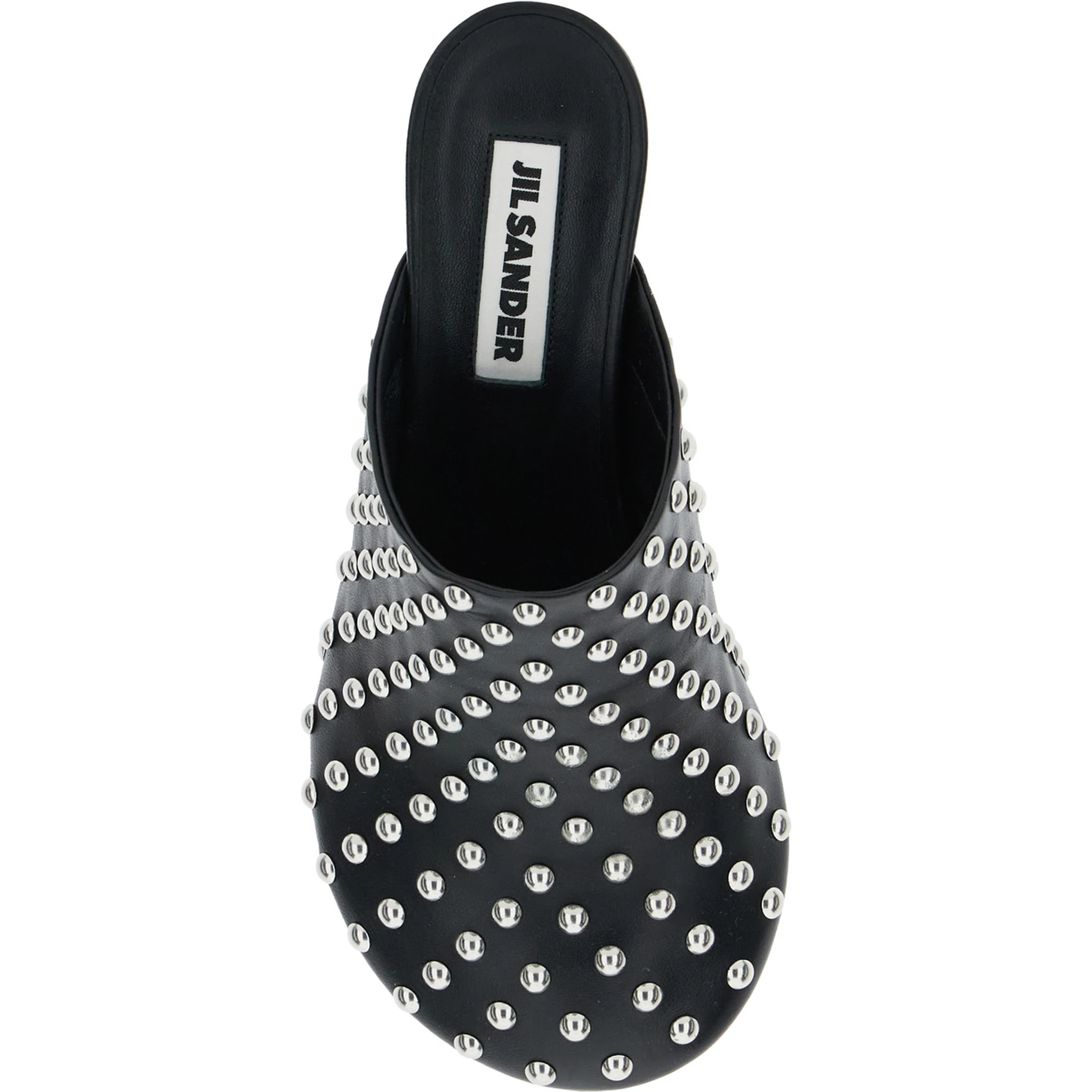 Black Mules with Low Heel and All-Over Stud Embellishments in Leather Woman