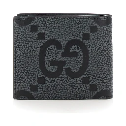 Grey and Black Wallet with GG Maxi Logo on Front in Hammered Leather Man