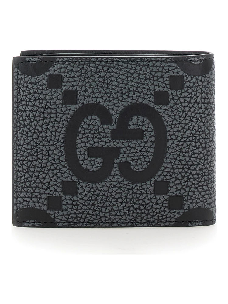 Grey and Black Wallet with GG Maxi Logo on Front in Hammered Leather Man alternative