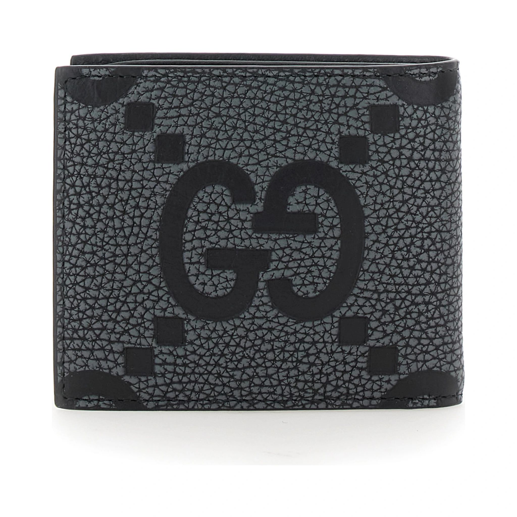 Grey and Black Wallet with GG Maxi Logo on Front in Hammered Leather Man