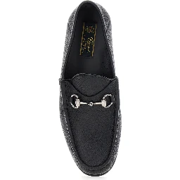 Black Loafers with Horsebit Detail on the Front in Hammered Leather Man