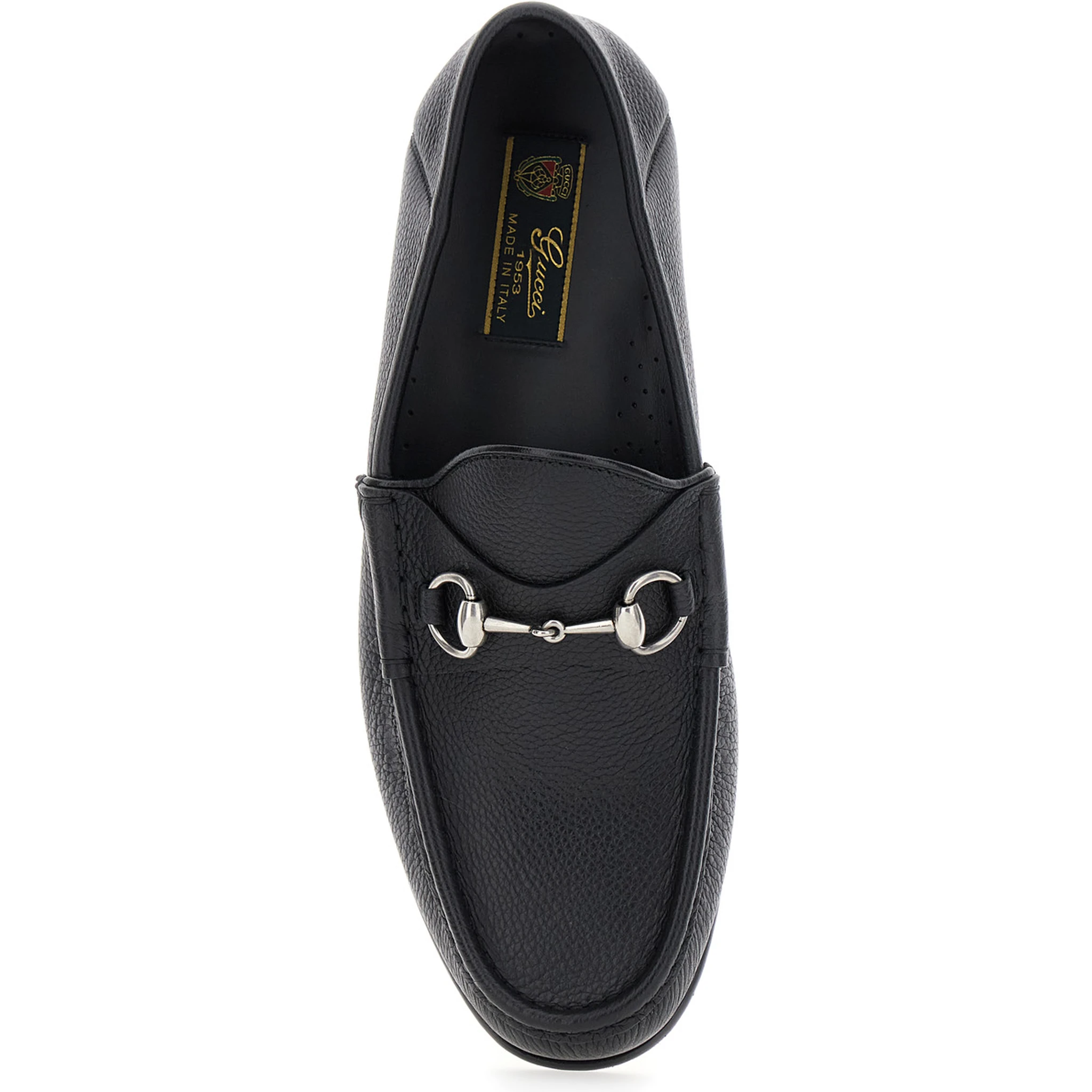 Black Loafers with Horsebit Detail on the Front in Hammered Leather Man