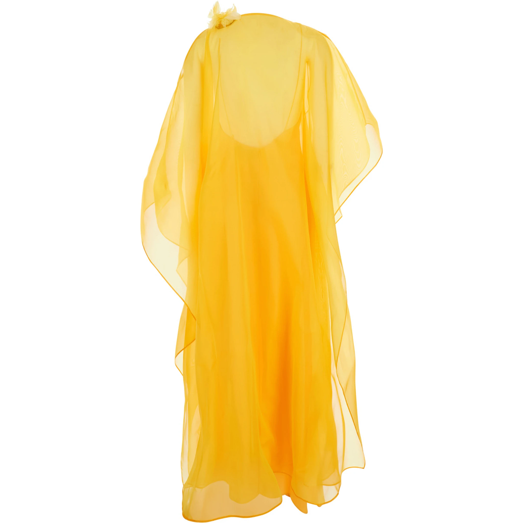Sza Yellow Caftan with Semi-Transparent Design and Flower Detail in Silk Woman