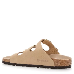 Florida Beige Sandals with Buckle with Logo Lettering in Leather Woman
