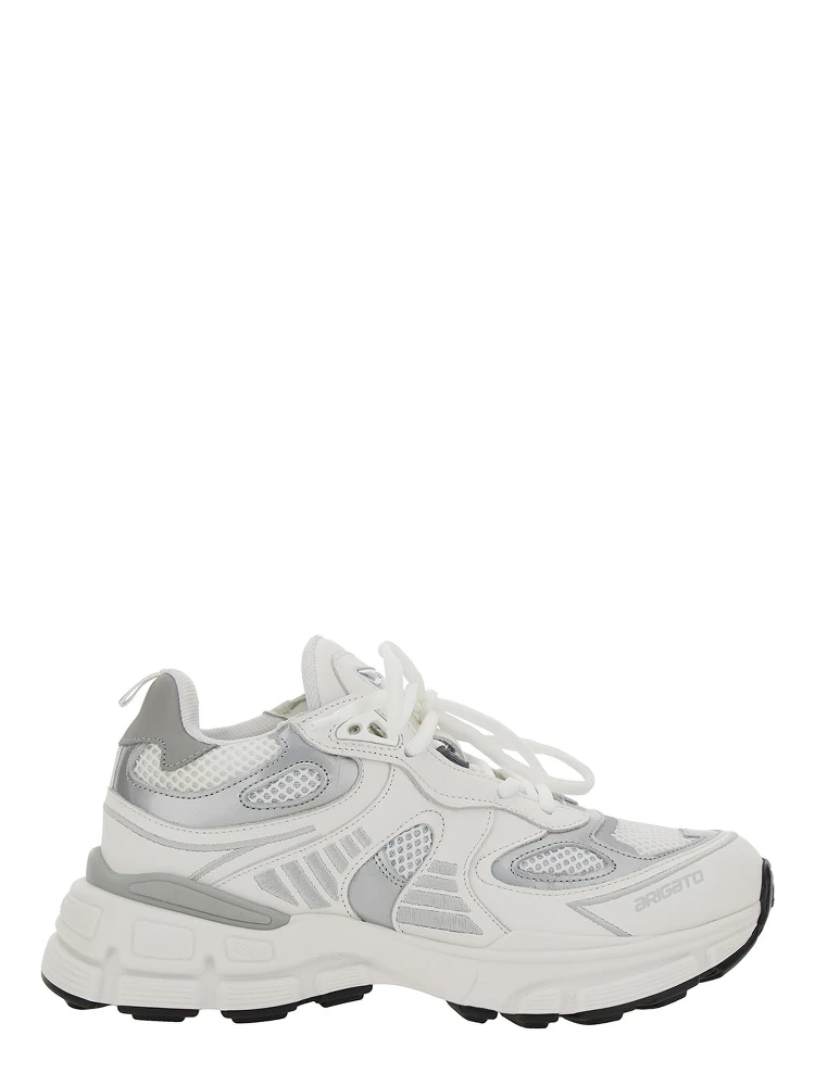 Marathon Ghost Runner White Low Top Sneakers with Reflectivce Details in Leather Blend Woman