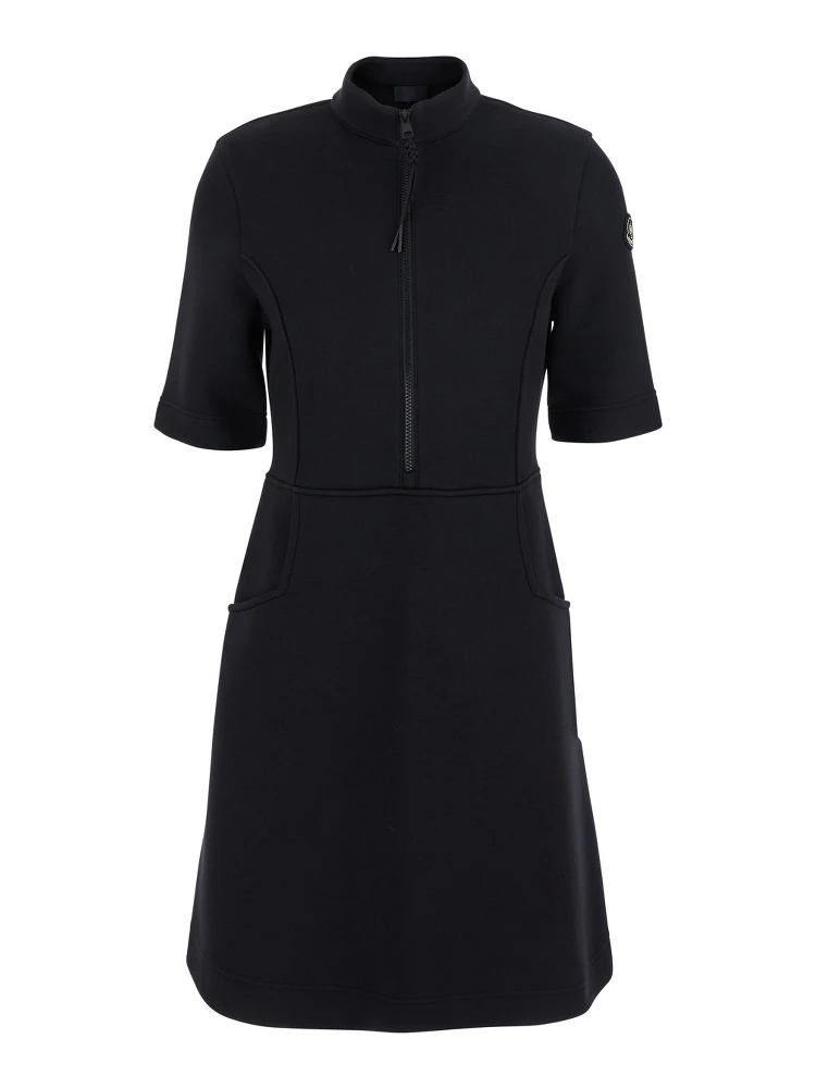 Black Dress with Logo Patch Applied on the Sleeve in Cotton Blend Woman